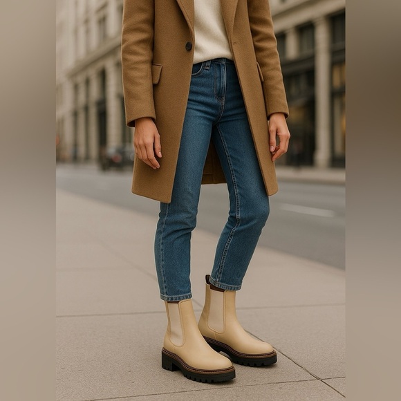 22- Sam Edelman Laguna Chelsea Waterproof Boots Sesame Leather Size 9.5 M NWT - Picture 1 of 16